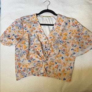 Gianni Bini Floral Blouse - Orange, Blue, Cream